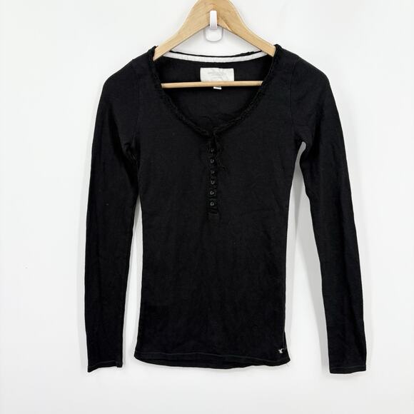 Vintage Y2K American Eagle Henley Top Small Button Bella Fitted Elena Ribbed - Picture 1 of 7